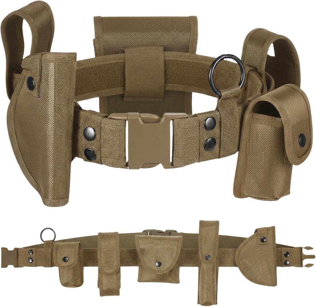 10 in 1 Tactical Duty Belt,Security Military Belt with Pouches,Rig Police Molded Pouches Kit Tactical Security Guard Belt (Muddy Brown)