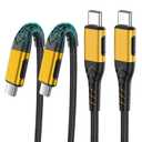 Durcord USB C to USB C Cable, 2Pack 100W 6ft USB C Charger Cable Fast Charging for Android/Phone/Pad, Type C to Type C Charger Braided USB Cable Compatible with Phone 16/15 Pro Plus Max Gold (Yellow)