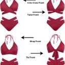 Holipick Two Piece Bikini Sets for Women High Waisted Bikini Push Up Swimsuit Halter Wrap Criss Cross Bathing Suit (Red, XL)