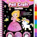 FUNNYB&G Foil Art Craft Kit for Girls 4-10 Years Old: Mess-Free & No-Glue, Create 16 Sparkly Princess Unicorn Pictures – Perfect Travel Toy & Birthday Gift for Kids (Princess)