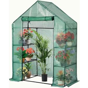 Portable Greenhouse for Outdoors | Walk in Greenhouses Heavy Duty with Durable PE Plant Cover with 3 Tiers of 12 Shelves | Gardening Plant House with Roll-up Zipper Door - 57*57*77 Inches