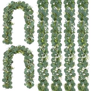 CQURE 6 Pack 5.9Ft Eucalyptus Garland,Artificial Eucalyptus Flowers Leaves Table Greenery Garland Wreath Vines for Wedding Party Table Bedroom Wall Decor