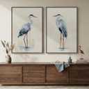 Large Framed Vintage Bird Wall Art, 2 Piece Neutral Blue Heron Canvas Painting Prints, Minimalist Farmhouse Vertical Coastal Heron Artwork for Living Room Office Kitchen Hallway Wall Decor, 24x36, 24" W x 36" H x 2Pcs