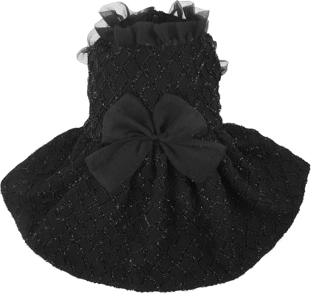 Kuoser Dog Dress, Cute Dog Dresses for Small Dogs Girl Elegant Puppy Tutu with Bow-Knot, Doggie Princess Costume Pet Outfit for Birthday Party Christmas Halloween Wedding, Black S (Small (Chest Girth: 16.9")) 