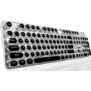 EWEADN TK950 Typewriter Keyboard Wireless Mechanical Keyboard, 104 Keys Aesthetic Typewriter Keyboards with White Backlit, Anti-Ghosting, Blue Switch Bluetooth/2.4GHz/Wired Cute keyboards-Black
