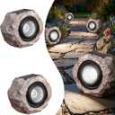 2 Pack Solar Rock Lights Outdoor, Angle Adjustable Solar Lights Outdoor Waterproof, LED Solar Garden Lights, Auto On/Off Landscape Lighting for Yard Pathway Patio Flower Bed - White Glow (Stone Brown)