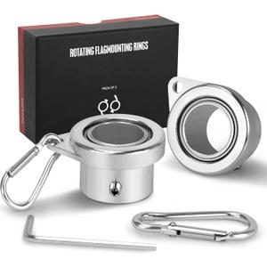 FLAG WIN Aluminum Alloy Flagpole Ring Set with Bearings 2 Pack, Anti Wrap 360Rotating Flag Mounting Ring Spinning Flag Pole Kit with Carabiner for 0.71-1.00 Inch Diameter Flagpole(Silver)