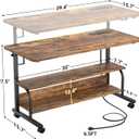 Besiost 39" Height Adjustable Standing Desk with Power Outlets - Manual Rolling Stand Up Desk with Wheels Small Portable Computer Desk Mobile Laptop Table with Storage Shelves for Home Office, Rustic