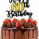 16 x 60th Birthday Cake Topper for Men & Women, Black and Gold Party Decorations, One Size