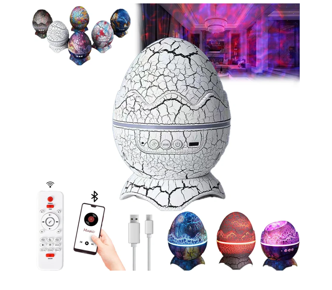 Dinoglow Egg Projector, Dinoglow 4 in 1 Northern Lights Projector, Dino Glow Egg, Wireless Music Player Dinosaur Egg Light Projector, 24 Color Variations, The Light Changes With The Rhythm (#A)