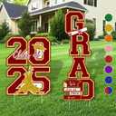 Maroon and Gold Graduation Decorations Yard Signs Class of 2025-4pcs Large Burgundy Congrats Grad Outdoor Porch Lawn Signs with Stakes - Waterproof High School College Senior Graduation Party Decor