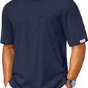 Cotrasen Mens T Shirts Tees Pocket Loose Fit Short Sleeve Cotton Crew Neck Breathable Drop Shoulder T-Shirts Summer Shirts Navy L