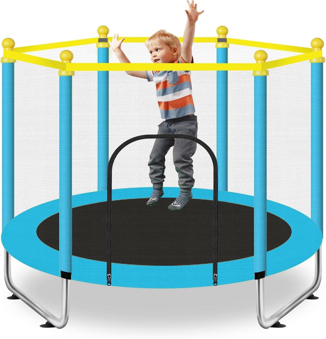 60" Toddler Trampoline for Kids Ages 1-8, Indoor & Outdoor Kids Trampoline with Safety Enclosure Net, Birthday Gifts for Kids (Blue)