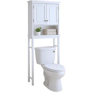Alaterre Furniture Dorset Over-The-Toilet Storage Cabinet Set  Bathroom Organizer with Adjustable Shelf, Open Display Shelf, Zinc Hinges, and Nylon Floor Levelers (White)
