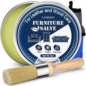 LANBEIDE Furniture Salve with Brush for Leather Wood, Polisher and Conditioner for Leather Couch and Furniture-Repair Salve 8OZ with Brush and Towel