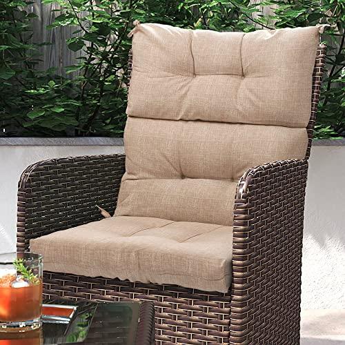Magpie Fabrics Indoor Outdoor Tufted High Back Chair Cushion Set of 2, Waterproof All-Weather Deep Seating Rocking Chair Patio Garden Chaise Lounge Sun Lounger Chair Cushions(Beige Linen) (2 seat cushions (22W x 20D x 4inch) and 2 back cushions (24H x 22W x4inch))