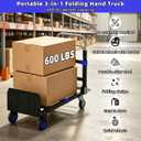 3 in 1 Hand Truck, 600Lbs Capacity, Heavy Duty Collapsible Cart with Retractable Handle, Dolly Cart with 2 Universal Wheel with Brake for Moving Home, Office, School, Shopping, Warehouse, Blue