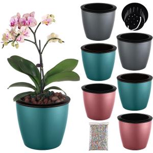 Planterhoma 6.7 Inch Self Watering Pots for Indoor Plants, 6 Packs African Violet Pots, Black Wick Pot with Drainage Holes, Self Watering Planters for Orchid, Devil's Ivy, Silver/Blue/Rose Gold