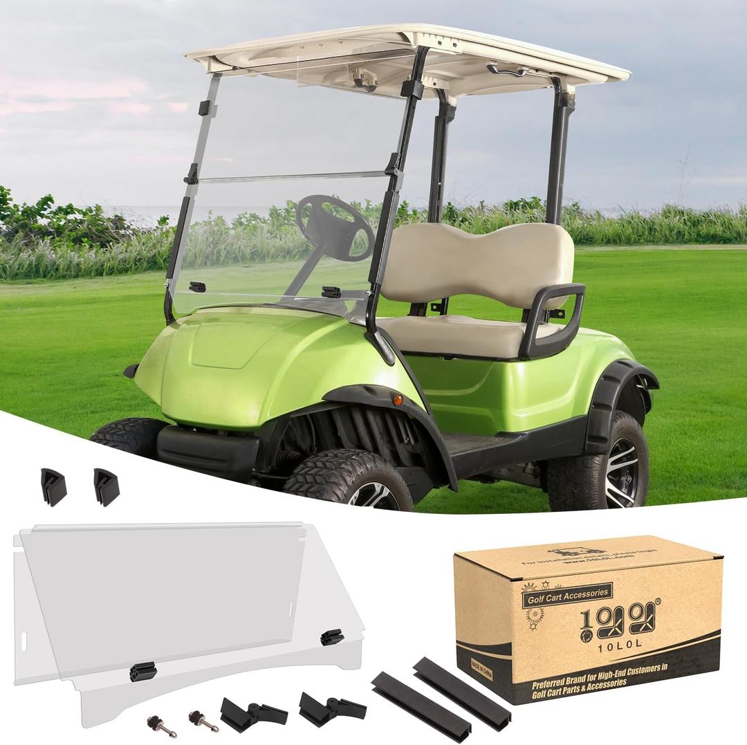 10L0L Clear Windshield for Yamaha G29 Drive Golf Cart 2007-2016, 4MM Thicken Foldable Golf Cart Windscreen, High Transparency, Impact Resistant and Anti-UV