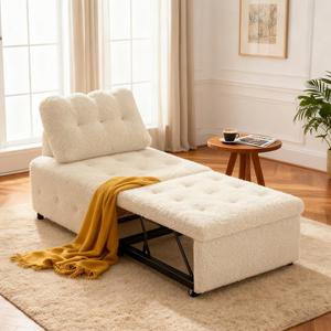 CMOHOMA Sleeper Sofa Bed,Convertible Pull Out Couch with Adjustable Backrest,Teddy Chaise Lounge Chair,Sectional Couches for Living Room,Bedroom,Apartment,