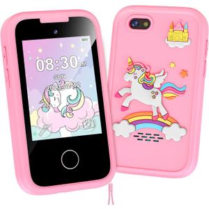 Kids Phone for Girls Toys, Gifts for 3 4 5 6 7 8 9 Year Old Girls Boys Christmas Birthday Kids Toys, Touchscreen Toddler Learning Cell Toy Phone with Dual Camera, Game, Music Player, 8GB Card Pink