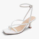 Women's Kitten Heel Strappy Open Square Toe Thong Ankle Strap Heels for Wedding 6