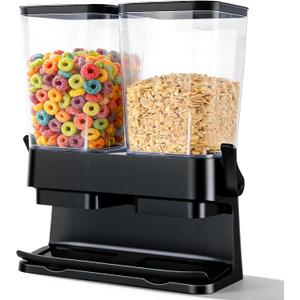 Cereal Dispenser Countertop 2 Pack, Double 3L Airtight Cereal Storage Container for Kitchen Pantry, Large Capacity Clear Dry Food Organizer For Cereal, Nuts, Coffee Beans, Pet Food