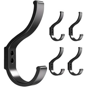 Pack of 2 for 5 Pack Coat Hooks Heavy Duty for Hats Backpack(30LBS),Decorative Black Wall Towel Hooks for Hanging Jackets Robes Purse Clothes,A Modern Home Deco for Your Bathroom Kitchen Entryway