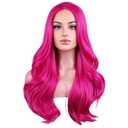 BERON Hot Pink Long Wigs for Women Girls Magenta Curly Wavy Hair Wig Middle Part Dark Pink Heat Resistant Synthetic Fiber Wigs (Rose Red)