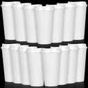 Domensi 14 Pack Reusable Coffee Cups with Lids 16 oz Disposable Travel Cups Bulk Plastic to Go Coffee Tumblers for DIY Hot Cold Drink Party Favors Coworker, Microwaveable (White)