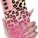for Samsung Galaxy S21 FE 5G Phone Case, Fashion Flower Pattern Design Girls Women Liquid Silicone Cover, Slim Shockproof and Scratch-Resistant Soft Case for Samsung S21 FE - Leopard Glitter