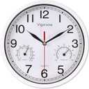 8 Inch White Wall Clock, Sweep Silent Movement Accurate Clocks with Temperature & Humidity, Decorative for Kitchen/Living Room/Bedroom/Office/School/Classroom