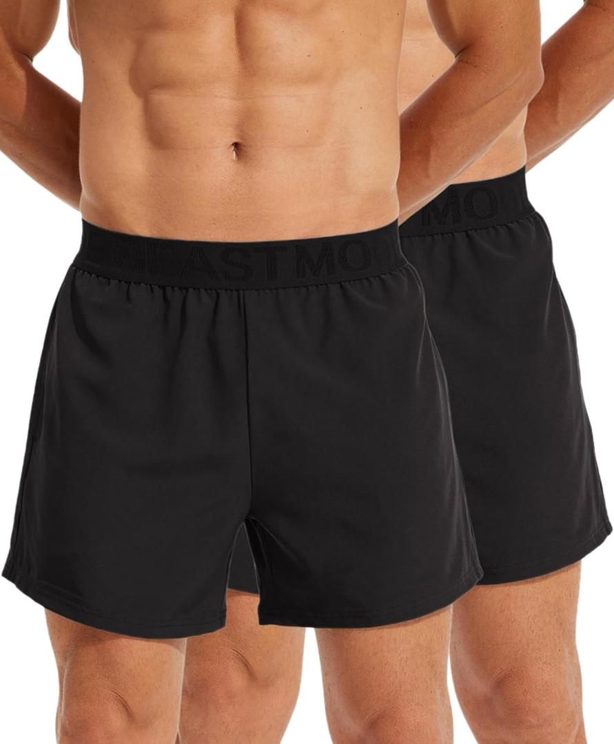 Mens 2 Packs Gym Workout Shorts Lightweight Quick Dry Training Running 5 inch Two Packs Shorts (Medium, Black)