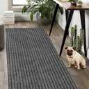 Weidear Hallway Runner Rug with Rubber Backing, Laundry Room Rug Non Slip, Washable Outdoor Indoor Rug Carpet Runner, Customized Area Rugs Mat for Entryway, Balcony, Deck-2FT x 6FT, Gray Stripe
