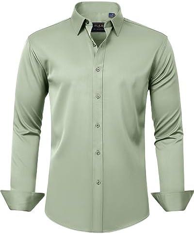 J.VER Men's Dress Shirts Solid Long Sleeve Stretch Wrinkle-Free Formal Shirt Business Casual Button Down Shirts, L