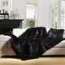 84 X 90 HUGE Luxury Plush Faux Fur Throw Blanket, Long Pile Gorgeous Black