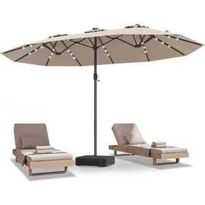DomeShade 15ft Patio Umbrella with Base Included Solar Lights,Beige
