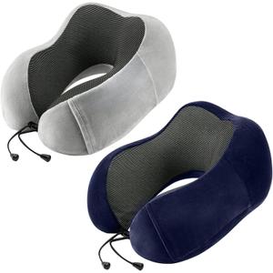 urnexttour Travel Pillow for Airplane-2 Pack Memory Foam Neck Pillows, Soft Support Travel Essentials for Travelling, Sleeping Rest, Car, Train and Home Use(Grey&Blue)