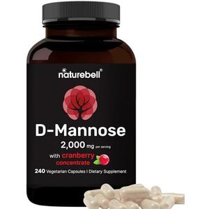 NatureBell D-Mannose 500mg Capsules (2000mg Per Serving) | 240 Veggie Capsules + Cranberry Extract 400mg, Fast Acting Urinary Tract Health Pills, Utra UTI Support for Women & Men