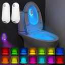 Toilet Night Light Motion Sensor,8 Color Changing USB-C Rechargeable Toilet Bowl Light for Bathroom Accessories,Splash-Proof Nightlight for Bathroom Hallway Stairs, Stocking Stuffers Gadget for Men