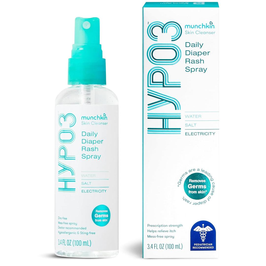 Munchkin HYP03 Diaper Rash Hypochlorous Acid Spray for Face and Body, FSA Eligible, Removes Rash-Causing Germs, Helps Promote Healing, Gentle for Sensitive & Eczema-Prone Skin, 3.4 oz