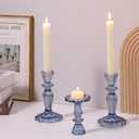 Blue Candlestick Holders Set of 6, Taper Candle Holders, 4.3" H & 6.3" H Glass Candle Holder for Candlesticks & Pillar Candles, Candle Holder for Table Centerpieces and Wedding Decor