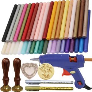 40Pcs Assorted Sealing Wax Sticks with Glue Gun and 2Pcs Wax Seal Pens &2pcs Wax Sealing Stamp for Wedding Invitations, Cards, Envelopes, Gift Wrapping(42)