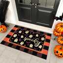 Halloween Outdoor Rug Set, Boo Door Mat 28 x 43 in, 2 Pcs Welcome Mat Set, Halloween Bats Rug, Black Doormat, Halloween Front Porch Doormats, Orange and Black Buffalo Plaid Mats for Outdoor Decor