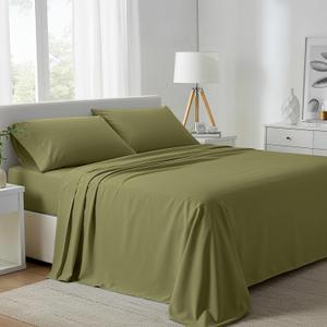 Carressa Linen 100% Egyptian Cotton Full Size Bed Sheets Set - 800 High Thread Count Egyptian Cotton Sheets Full Size (4 PC, Herb Garden), Soft, Cooling, 16" Deep Pocket Sateen Weave Luxury Bed Sheet