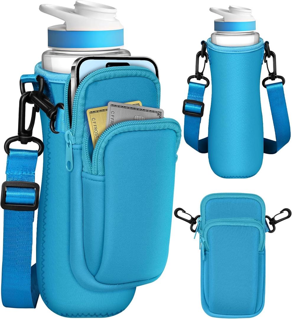 Water Bottle Sleeve with Pouch for Cirkul 22 oz - Crossbody Shoulder Strap Detachable Phone Purse with Bottles Cover Holder Carrier Bag