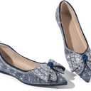 Women's Pointed Toe Flats Diamond Bow Sequin Comfortable Slip On Flats Light Weight Dress Shoes (8.5, Dark Blue)