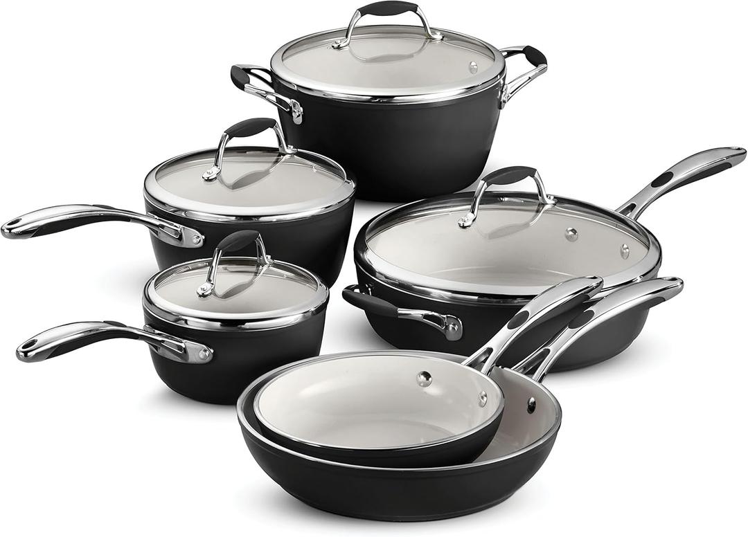 Tramontina Ceramica Deluxe 10-Piece Cookware Set with Lids, Ceramic Non Stick Pots and Pans Kitchen Set, Oven-Safe, Metallic Black