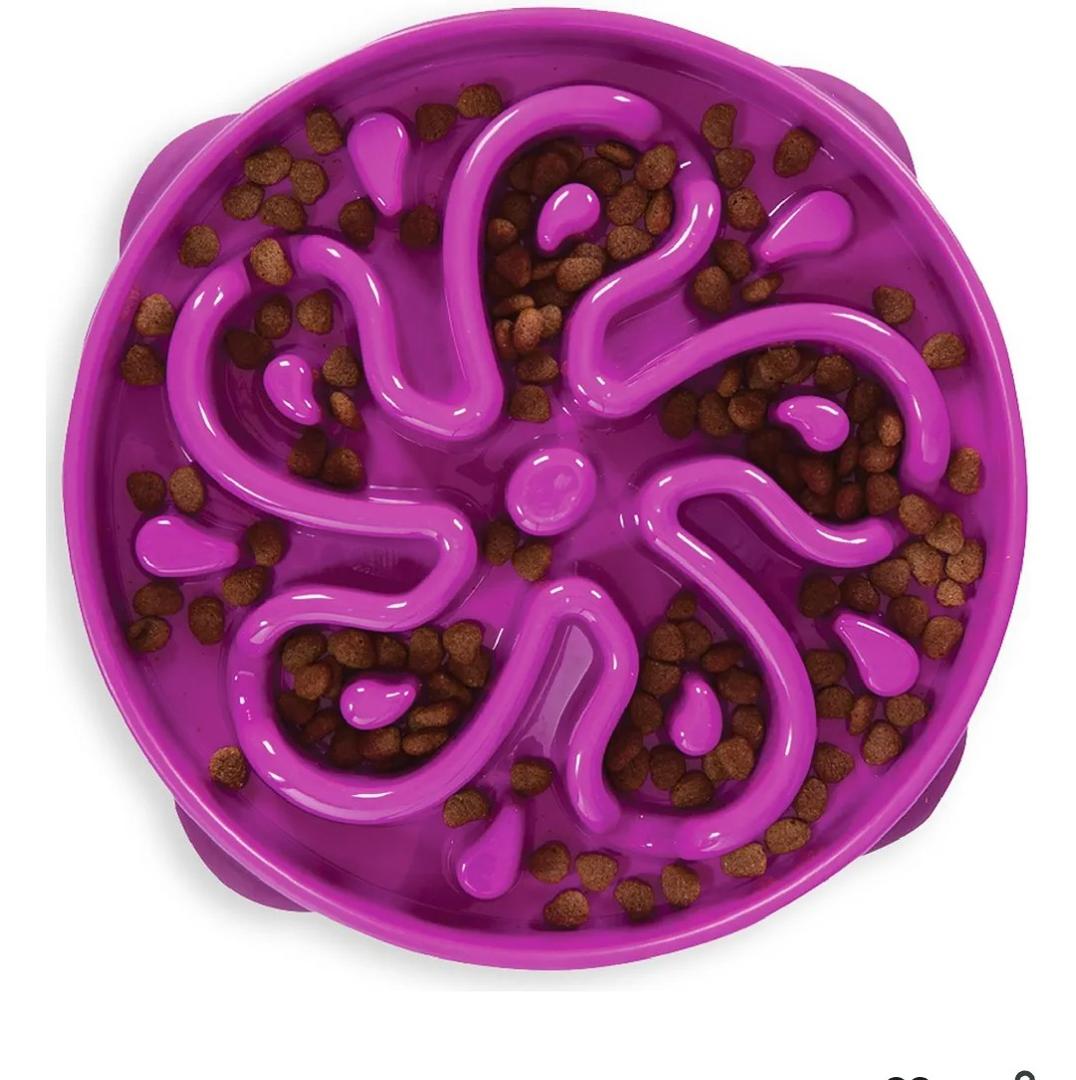 Outward Hound Fun Feeder Slo Bowl – Large 4‑Cup Capacity, Slow Feeding, Medium to Large Dogs, Non‑Slip, Purple, Flower Pattern