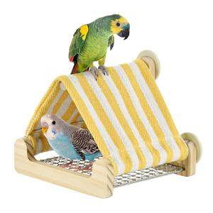 ShuRung Bird Cotton Linen Tent House with Stainless Steel Shelves Two-Layer Perch Habitat for Parrot, Budgie, Conure, Lovebird, Parakeet Cozy Hideaway Cave for Bird Cage （V）